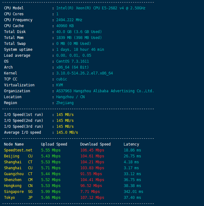 一键查看Linux 系统信息、测试网络带宽及硬盘读写速率